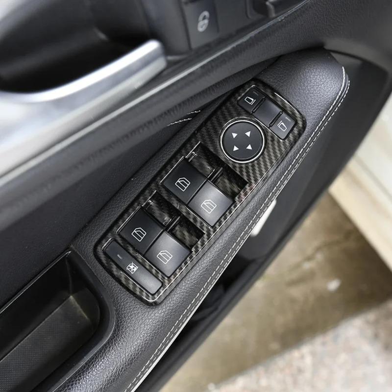Hot Interior Mouldings Carbon Fiber Style Car Window Lift Button Frame Sticker For Mercedes Benz A B C E GLE GLA CLA GLK Class W