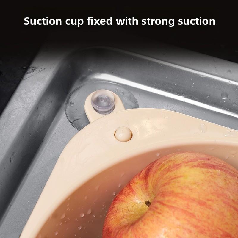 Triangle Sink Drainage Suction Cup Hanging Kitchen Sink Leaf and Peel Waste Box Sponge Rag Storage Basket