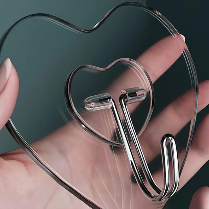 5Pcs Heart Transparent Hooks Strong Self Adhesive Key Storage Hanger Multi-Function Towel Hanging Hook For Kitchen Bathroom Stor