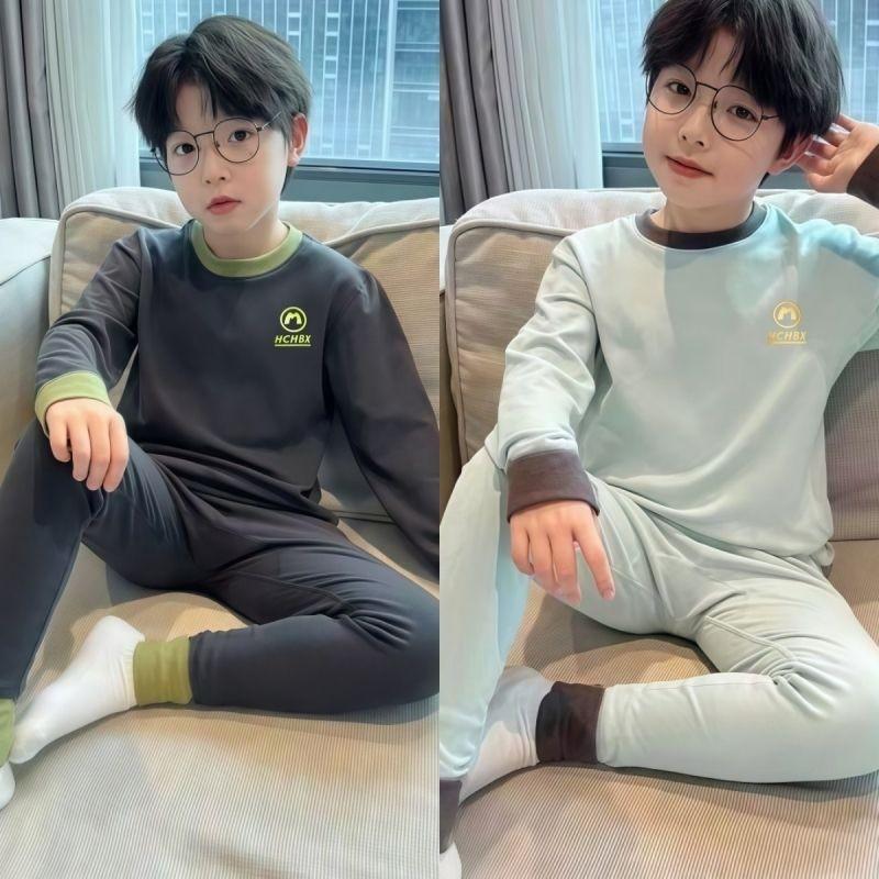 Kids Winter Warm Pajama Set Long Sleeve Loose Cotton Blend Sleepwear Boys Ages 3-12 A-Class Safety