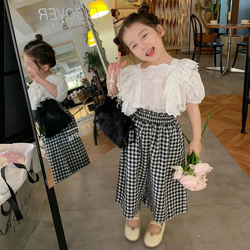 Kinder karierte Anti-Mücken-Hose, elastische Taille, Freizeithose