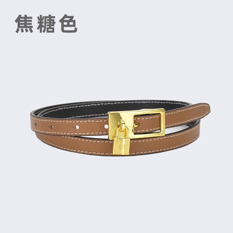 Four Seasons Available New Belt Women'S Fashion Cowhide Belt Lock Head Needle Buckle Free Adjustable Pants Bag Versatile Thin Belt