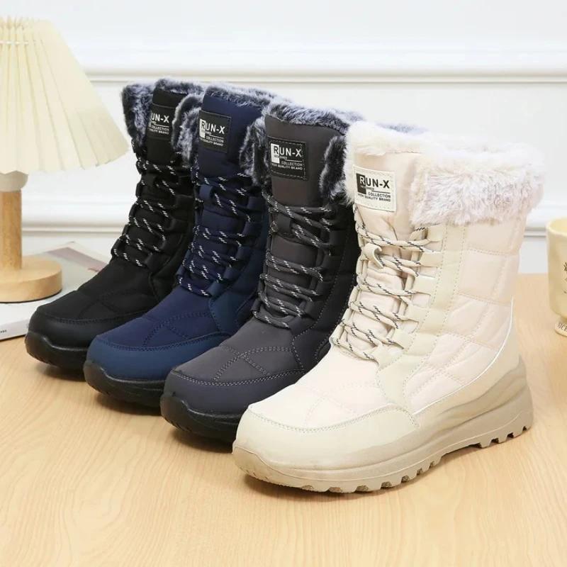 Winter Women'S Boots Non-Slip Plush Warm Snow Boots For Women Lace Up Platform Ankle Boots Comfortable Flat Shoes Cotton Shoes
