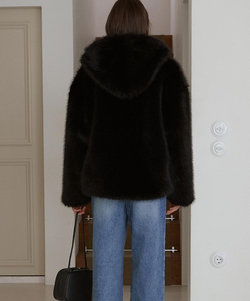 Sigreat Faux Fur Hoodie Zip-Up Jacket_Black