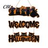 Elegant Natural Wood Sign Halloween Wooden Door Sign, Black Cats Broom Front Hanger, Rustic Hanging Welcome for Home Window Wall Party Decor