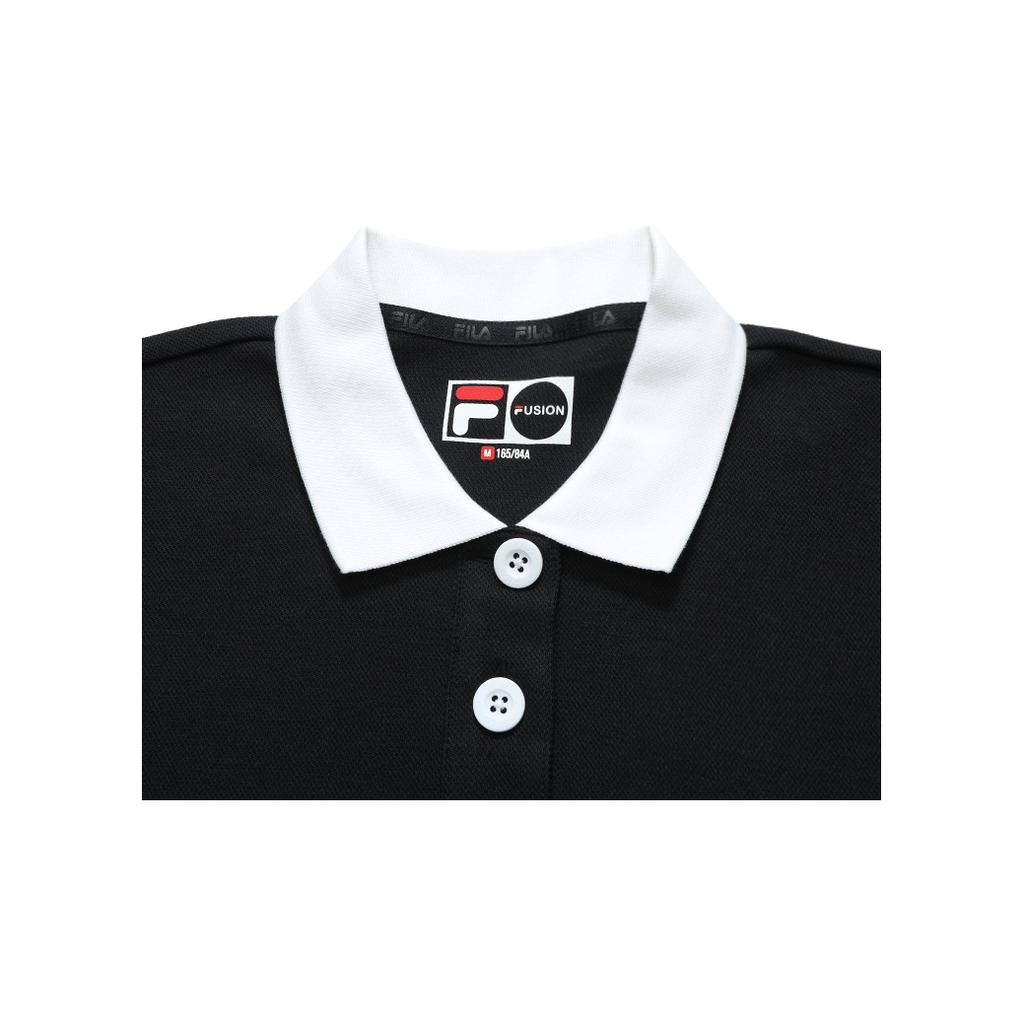 FILA Fusion Casual Knitted Lightweight Long Sleeve Polo Shirt Women tops Deep-Black T11W223201F-BK