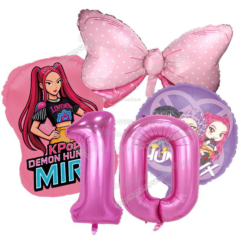 Kpop Demon Hunters Birthday Balloons Decoration Zoey Rumi Mira Girl Party Number Balloons Set Party Favor Home Decor Kids Gift