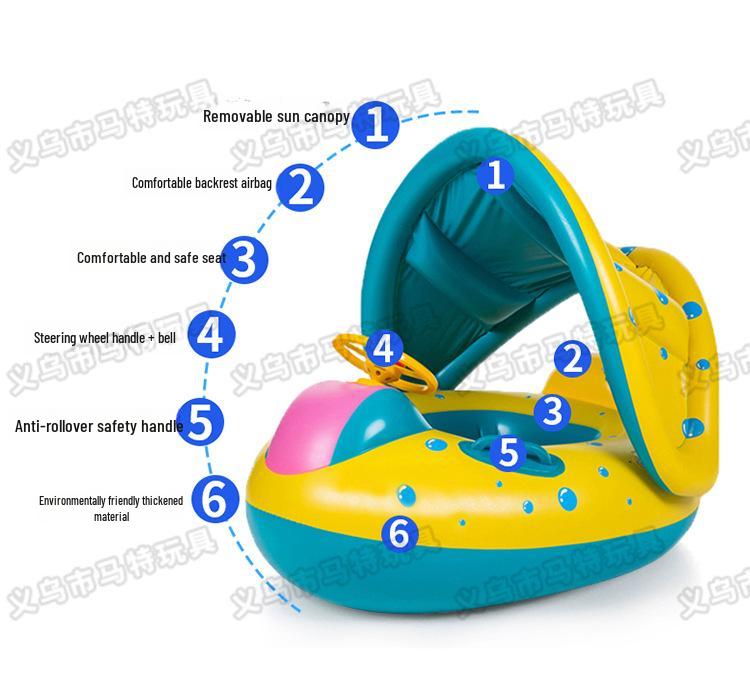 PVC Inflatable Children's Swim Ring with Canopy - Baby Water Toy Seat