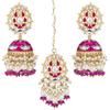 Traditional Gold Plated Jhumki Earrings with Maang Tikka Jewellery Set for Women Girls