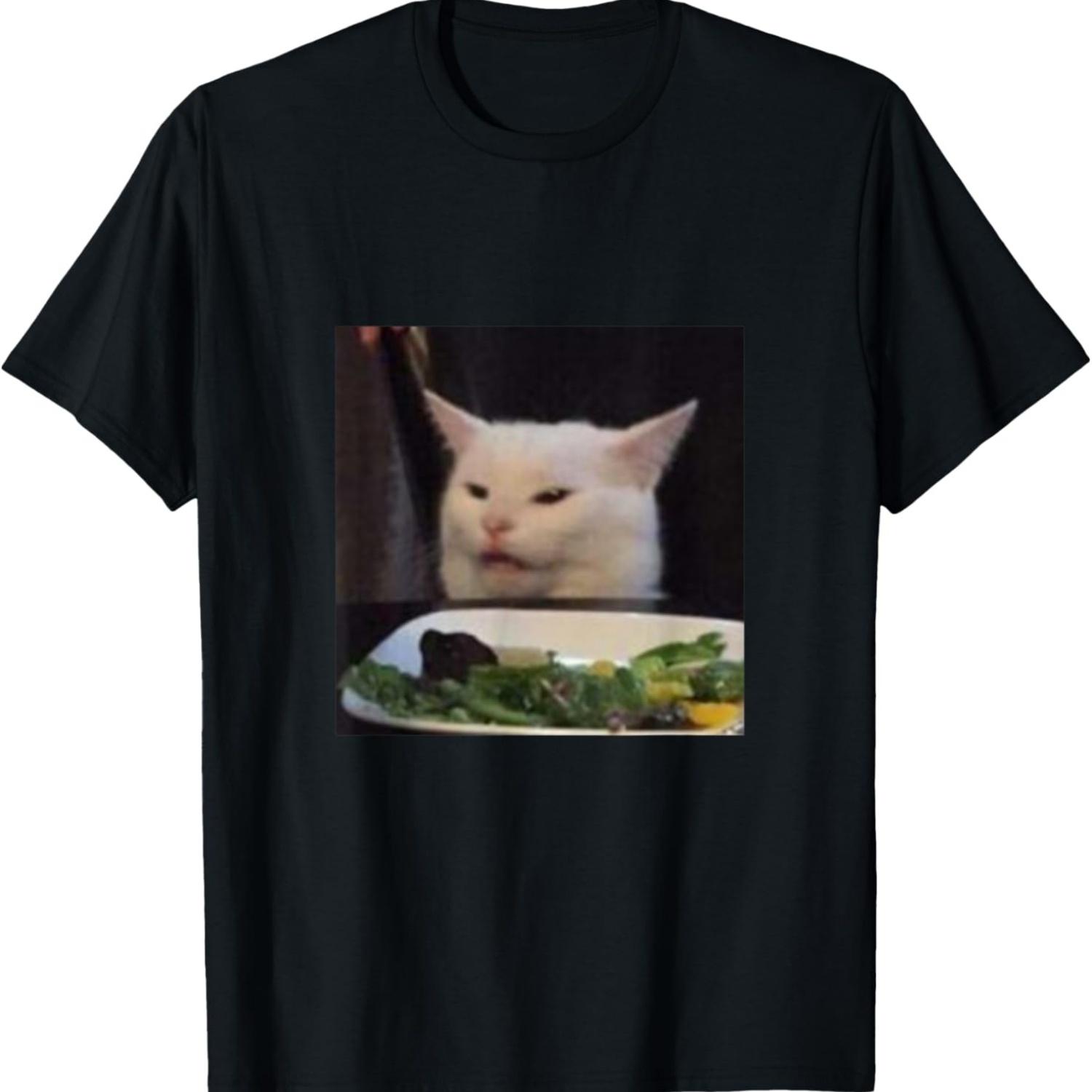 Dinner Table Cat Meme Funny Internet Yelling Confused Dank T-Shirt S чёрный