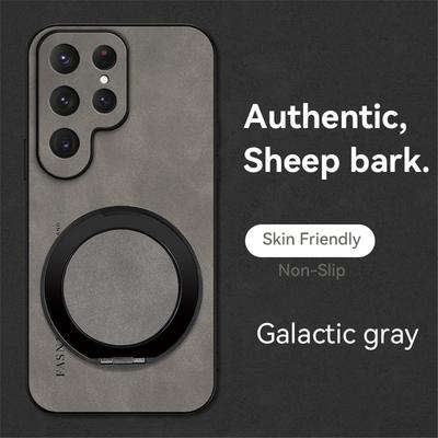 Luxury Sheepskin Magnetic Leather Holder Phone Case For Samsung S25 S24 S23 S22 S21 Plus FE Ultra Edge Stand Shockproof Cover