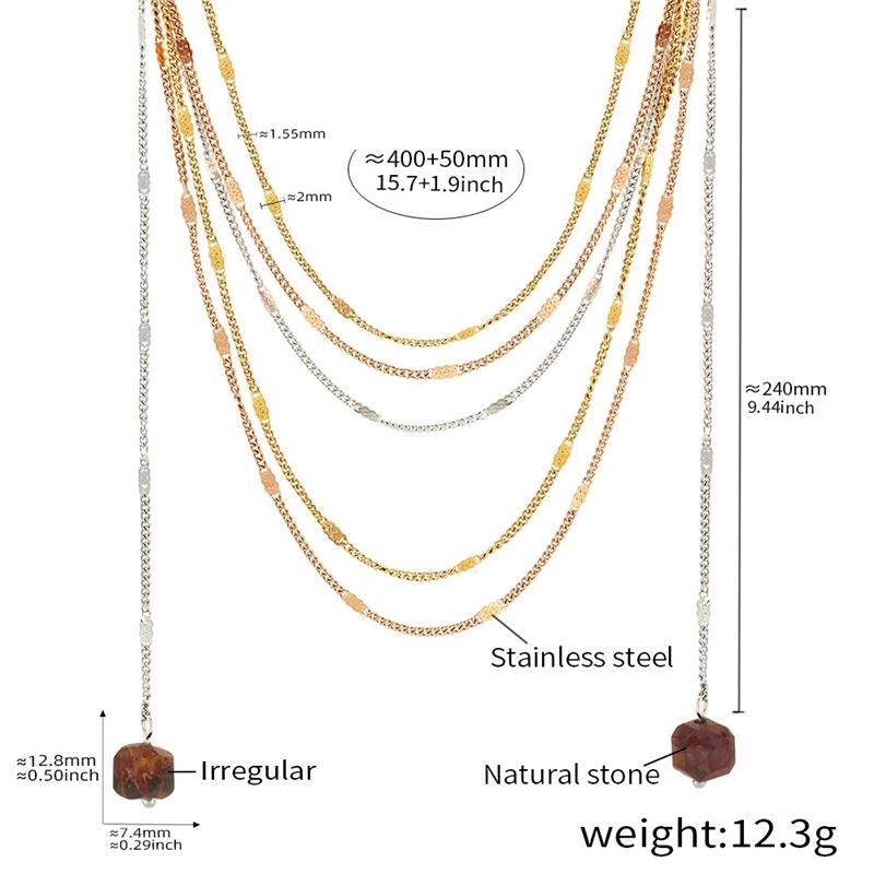 Showfay Stainless Steel Necklace Multi Layer Chain Tassel Natural Stone Pendant Necklace 17.6inches