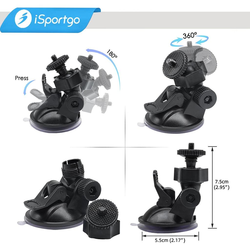 iSportgo Genuine S306 Dash Cam Suction Cup Mount [2nd Generation] 360 Degree Rotation Suction