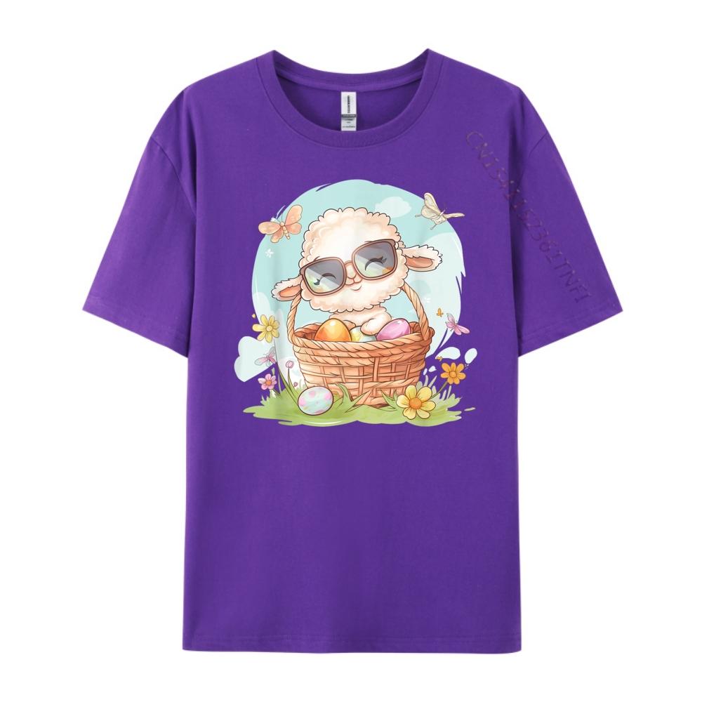 Cute Lamb With Glasses Easter Eggs Springtime Graphic Tees Tee Shirt Men Streetwear T Shirt Man Print