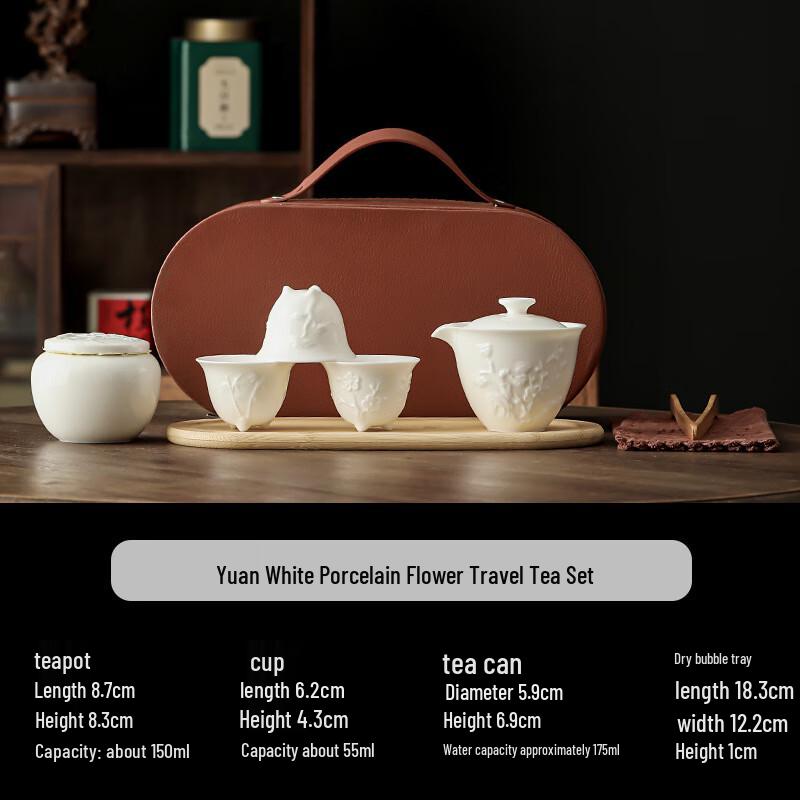 

White Porcelain Flower Portable Travel Tea Set