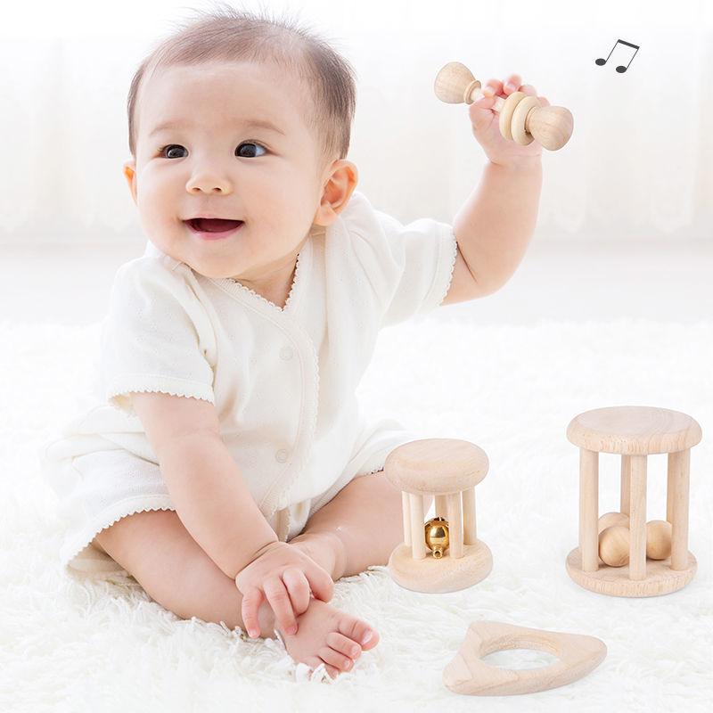 Montessori Baby's Rattle Molar Biteable Comfort Toy Wooden Newborn0-1Year-Old Baby Grip