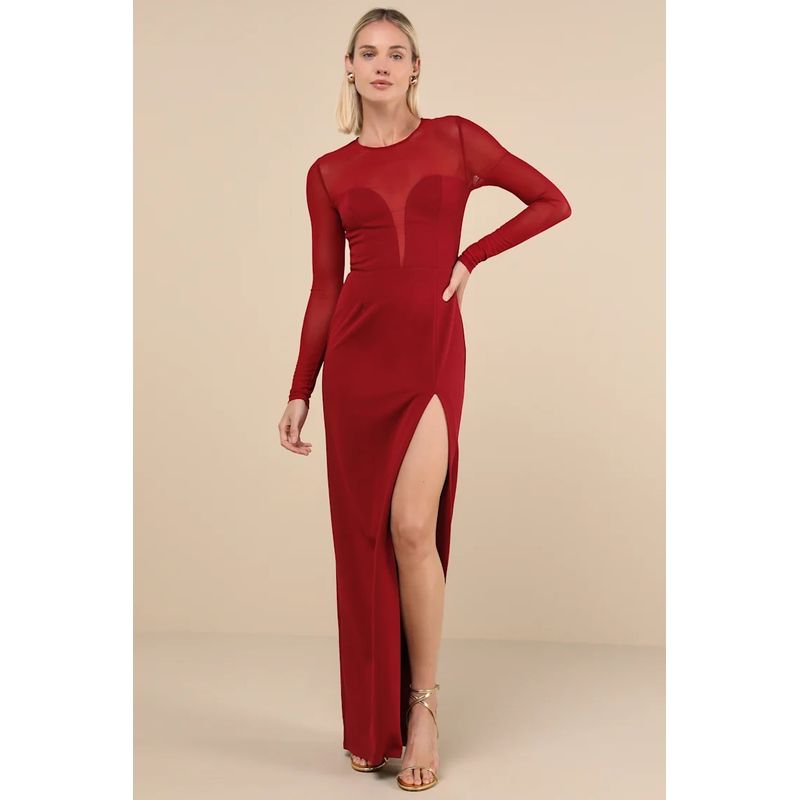 Foreign Trade Order Lu's Sexy Royal Sister Mesh Elegant Party Light Luxury Tea Break Long sleeve Split Gyaru Fashion Dress