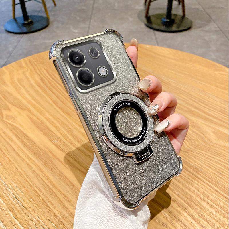 6D Plating Shockproof Holder Ring Phone Case For Xiaomi Redmi Note 9 10 11 12 13 Pro 4G 5G 13R 12S 11S 10S 9S Glitter Soft Cover
