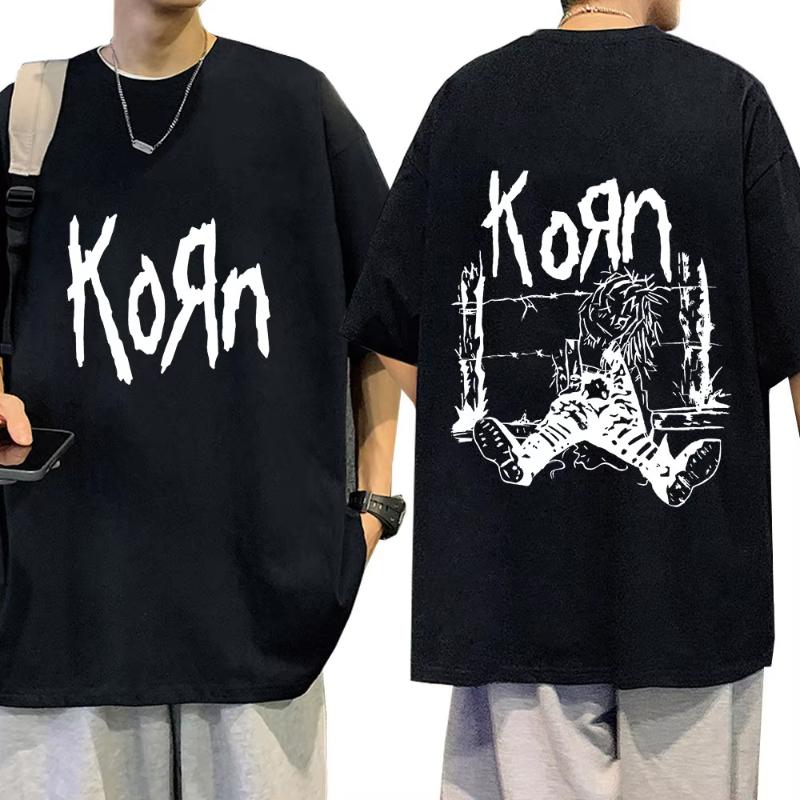Summer Men Summer Polyester T-Shirt Fashion Top Tees Male Casual Short Sleeve Clothing Korn Music Streetwear Rock Band Unisex