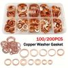 Red Copper Washer Set: 100/200pcs M5-M14 Sealing Gasket Repair Toolbox