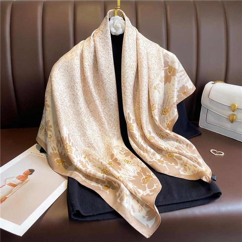 Women's Retro Twill Silk Scarf - 90cm Versatile Shawl for Travel & Sun Protection