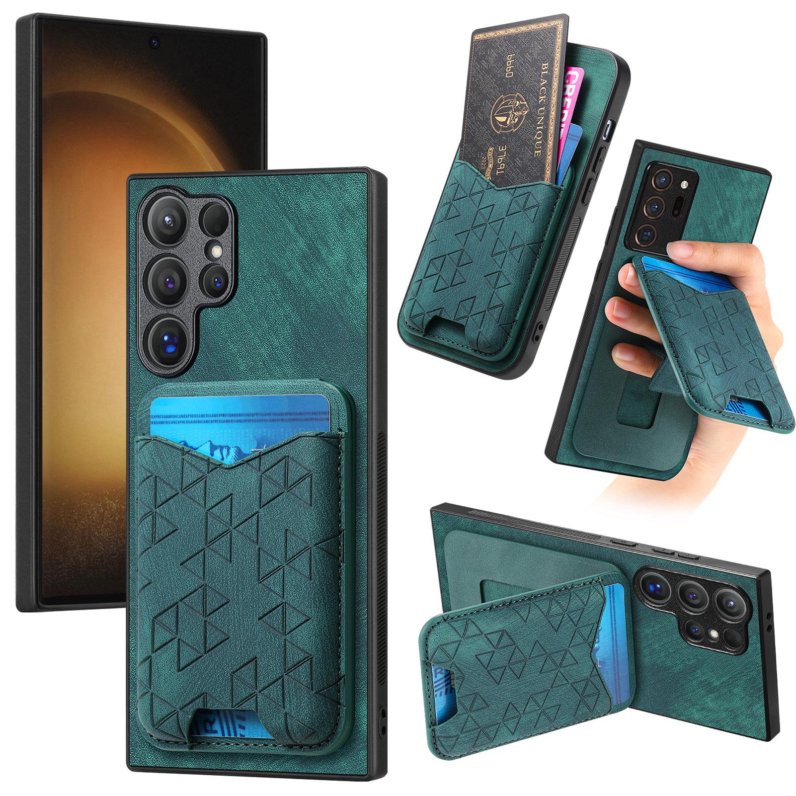 

Чехол для Samsung Galaxy S23 Ultra с нанесенным узором, держателем для карт, подставкой, кожаной задней крышкой Green