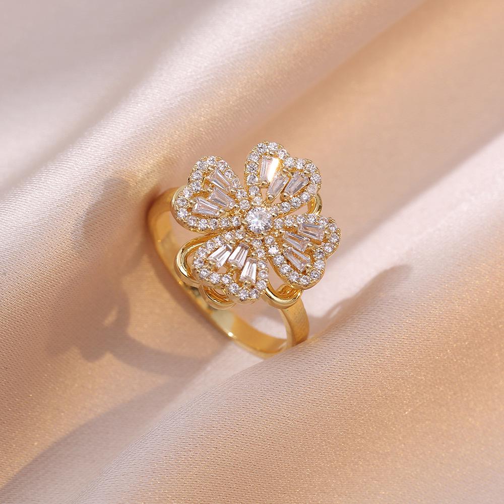 

Women s Adjustable Korean Style Four-Leaf Diamond Fashion Ring