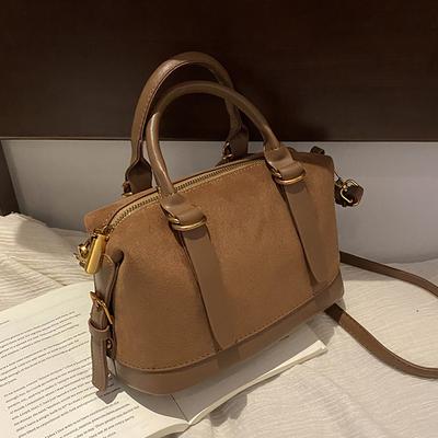 2025 New Autumn and Winter Retro Suede Fashion Portable Bowling Bag Women's Versatile Commuter Shoulder Messenger Bag