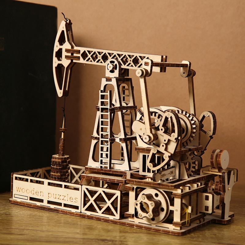 Drewniane Puzzle 3D Stereoskopowe - Studnia Naftowa - Edukacyjna Zabawka DIY dla Dzieci i Ozdoba na Biurko
