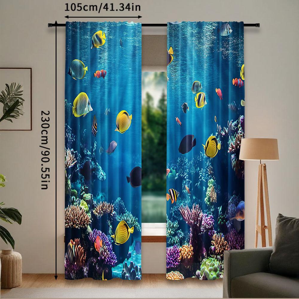 2 Stuks Oceaan Gordijn Onaangeroerd Wild Onderwater Aquatische Wereld Koralen Exotische Vissen Landschap Voor Slaapkamer Woonkamer En Eetkamer