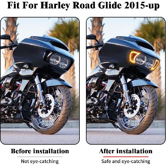 HDBUBALUS Motorcycle Headlight Vent Accent Turn Signal LED Indicator Side Lights For Harley Road Glide FLTRX 2015-2023 (Smoke Lens)