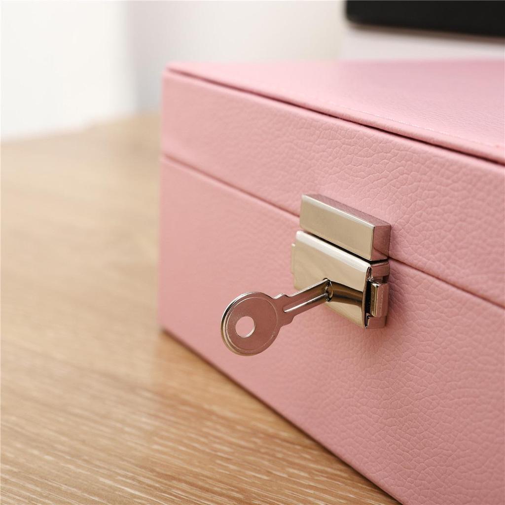 Double-Layer Large-Capacity Jewelry Storage Box with Lock - Wooden PU Leather Design
