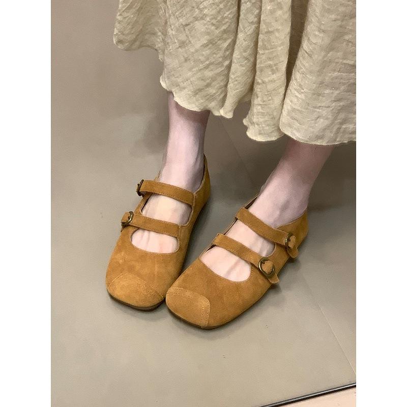 2025 autumn new square head shallow mouth single shoes versatile flat Mary Jane commuter women's shoes