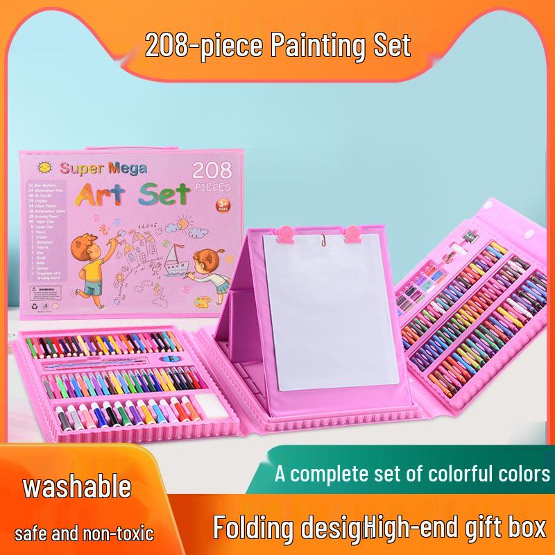 

208-Piece Painting & Drawing Set for Kids - Paintbrushes, Colored Pencils, Crayons, Watercolor Pens - Perfect Children s Day Gift 208 pcs Pink