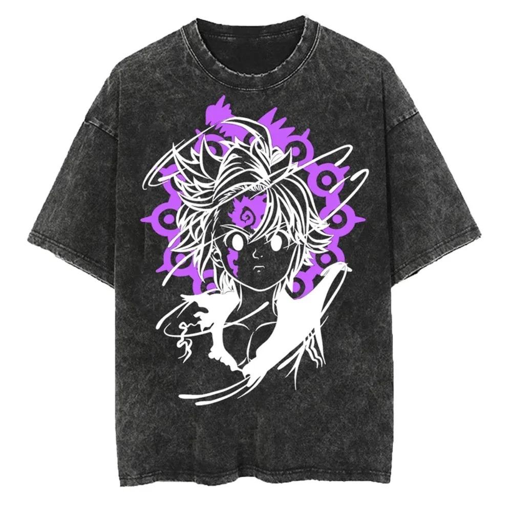 

Escanor Unforgiving Sun Black & White Print T-Shirt The Seven Deadly Sins Lion Sin Logo Washed Oversized Cotton Anime Top XXXL різнокольоровий
