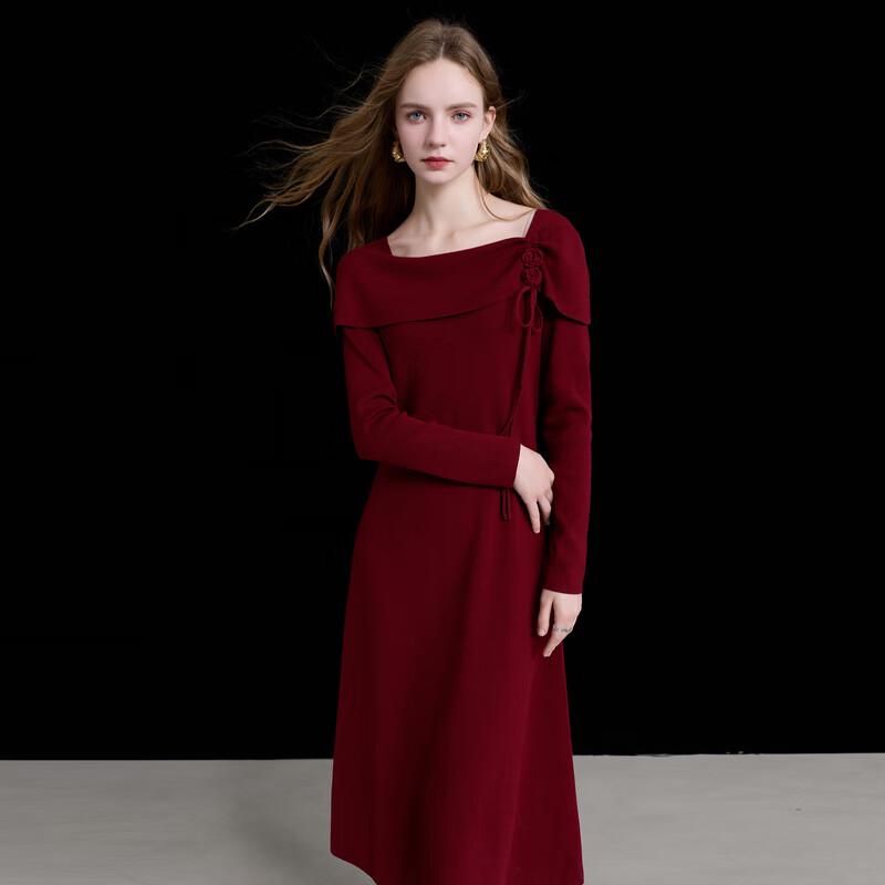 

Sancai 2025 Winter Floral Square Neck Knitted A-Line Dress S 155/80A