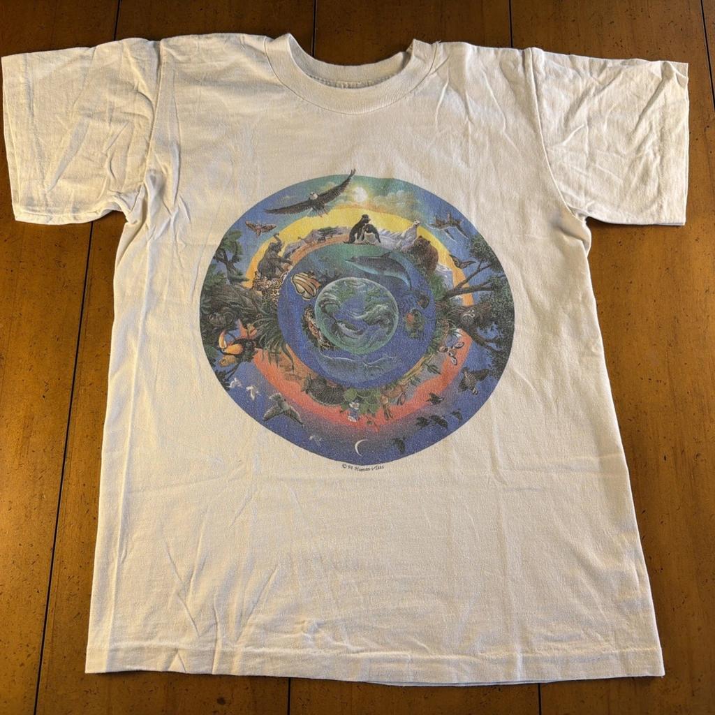 Vtg Human I Tees T Shirt Youth L White Circle Life Earth Wildlife Animal 90s USA Unisex T-Shirt