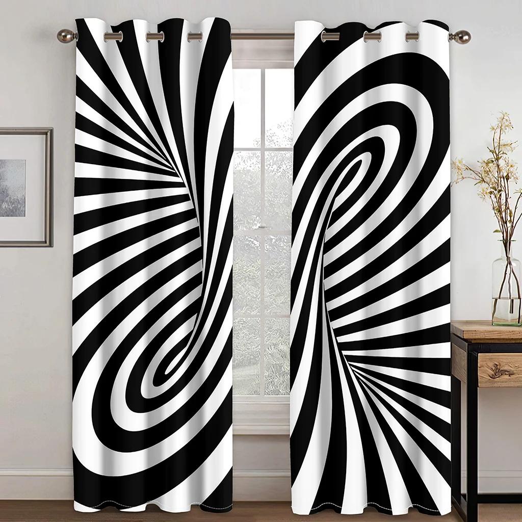 2 Paneler Abstrakt Gardin Geometriskt Mönster Gardin Svart Vit Röd Rutig Gardin Sovrum Vardagsrum Kök Fönstergardin