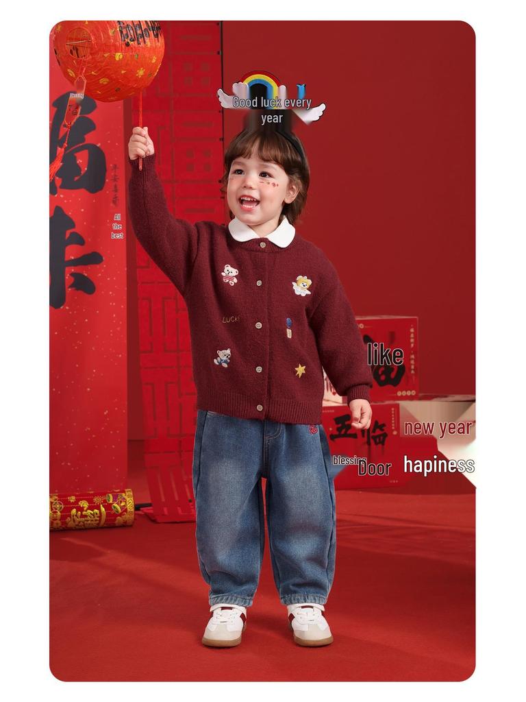 European Toddler New Year Sweater Cardigan 2025 Winter Trendy Children's Jacket