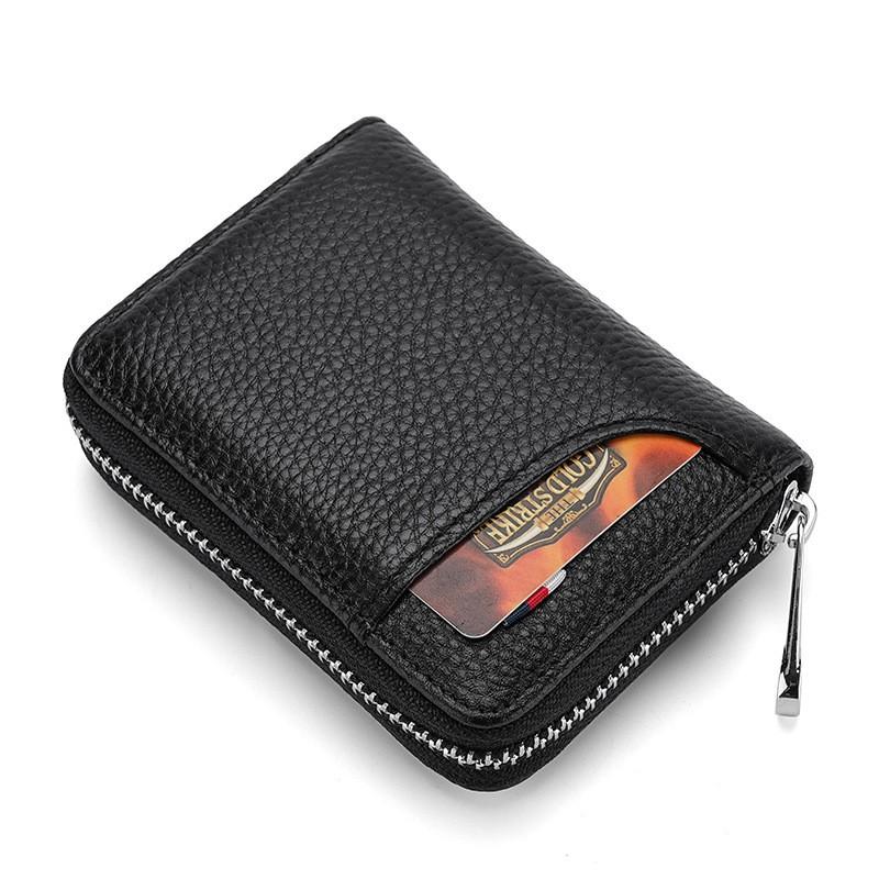 RFID Blocking Leather Card Holder Wallet Men Women 20 Slot Expandable Organizer With Zipper Pocket