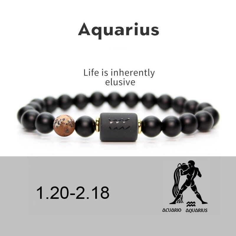 

Man Woman 12 constellations Zodiac Natural Volcanic Lava Stone beads Diffuser Charm Bracelet Men Jewelry black lava Aquarius