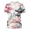 3D Printed Chinese Painting T Shirt For Men Landscape Flowers Pattern Short-Sleeved Tees Harajuku