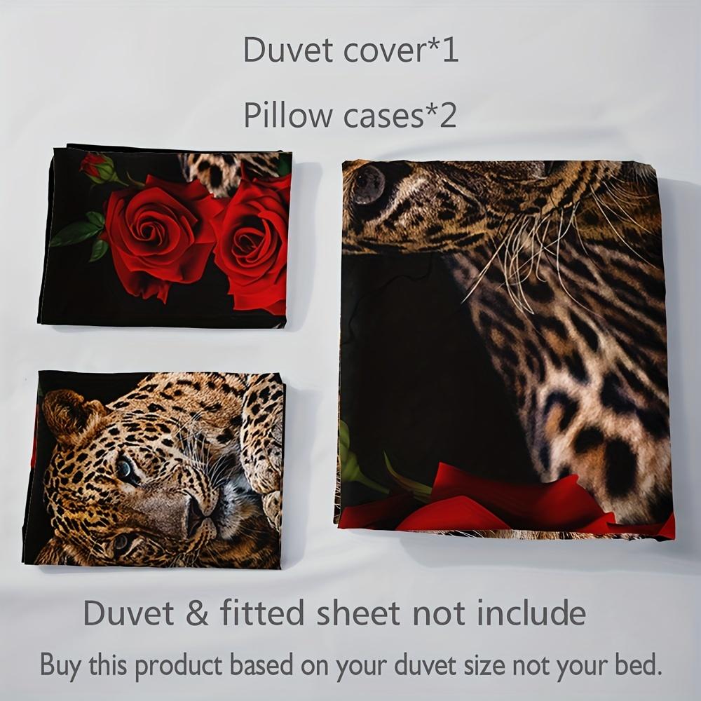 Sada povlečení s leopardím vzorem růže Měkký pohodlný povlak na přikrývku do ložnice, pokoj pro hosty 1* povlak na přikrývku + 2 * povlak na polštář bez jádra