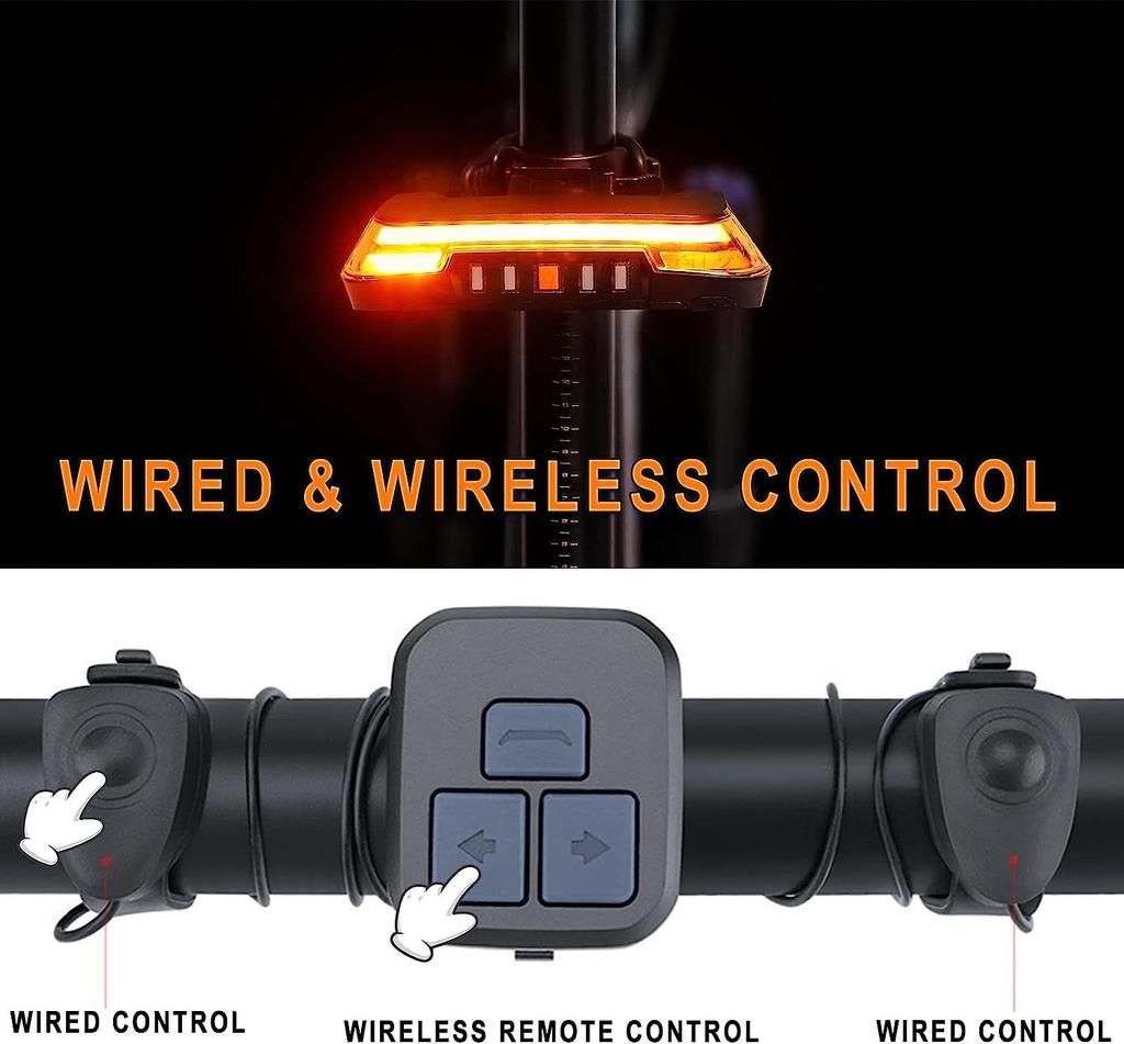 Bike Tail Light With Turn Signal And Auto Brake Light, Waterproof USB Rechargeable Bike Tail Light