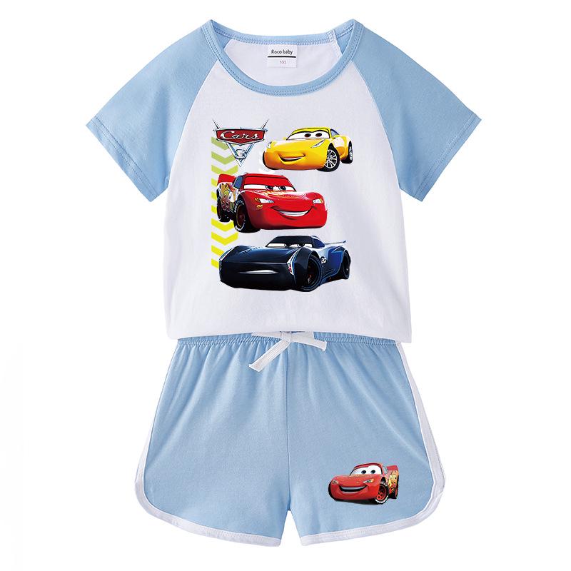 Letni komplet dwuczęściowy dla chłopca: T-shirt z krótkim rękawem i spodenki - casualowy strój sportowy