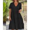 Europe and The United States Women's V-neck Solid Color Swing Casual Short Dresses Dresses