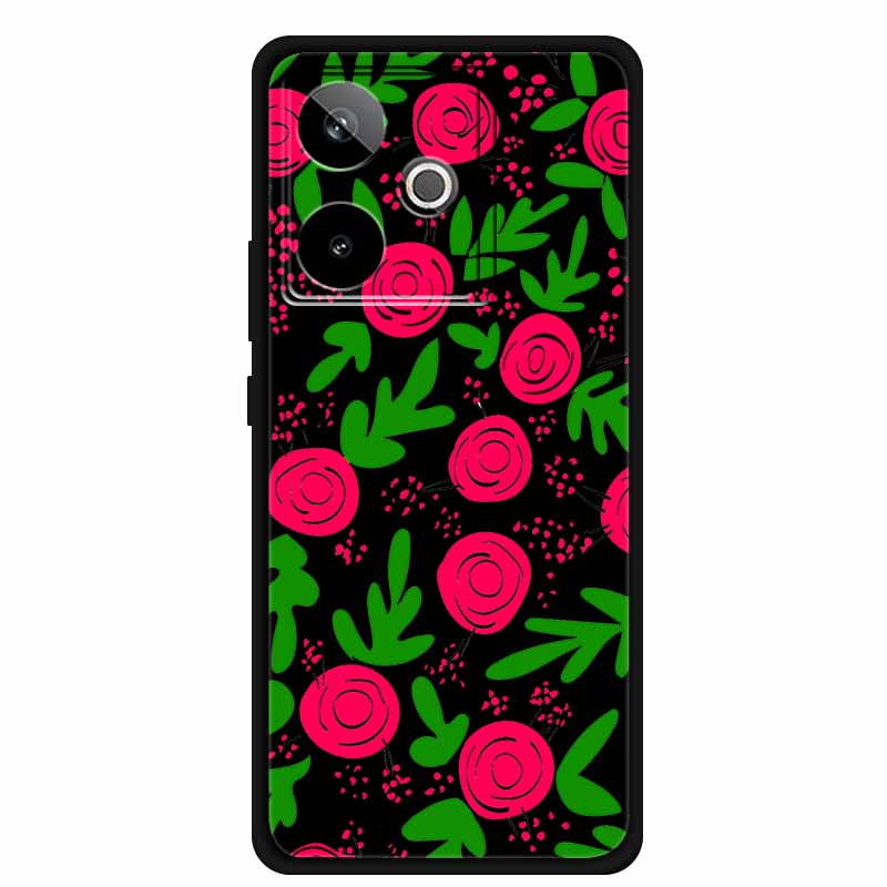 For Realme GT7 GT 7T Case Cute Floral Retro Black Silicone Soft Case Back Cover for Realme GT 7 TPU Funda For Realme GT 7T Coque