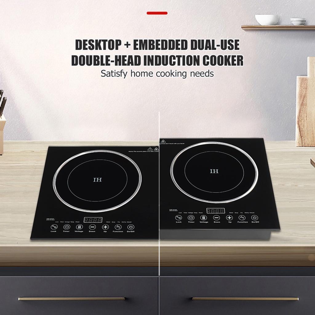200-2200W Induction Hob Cooker 2 Stove Electric Induction Hob With Ultra-thin Body 8 Levels Temperature Control Black 27.6"" * 15.7"" * 3""