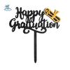 Acrylic Happy Graduation Cap Cake Toppers Black Gold Cartoon Congrats Cake Topper DIY Bachelor Hat Cap Cake Decoration