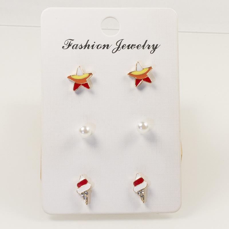 

Silver Needle Earrings Japanese and Korean Versatile Earrings Set Exquisite Small Cute Cold Wind Advanced Student Earrings